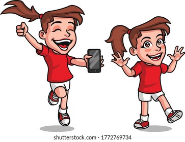 Cute Cheerful Young Girl Cartoon Mascot