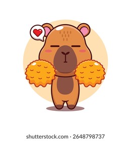 Ilustração de vetor de desenho animado de cheerleader capybara bonito