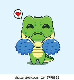 Ilustração de vetor de desenhos animados de crocodilo cheerleader bonito