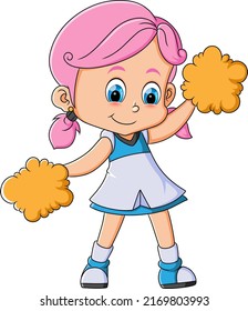 The cute cheerleader girl dancing and doing the attraction the performance of illustration