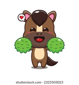 cute cheerleader horse cartoon vector illustration.