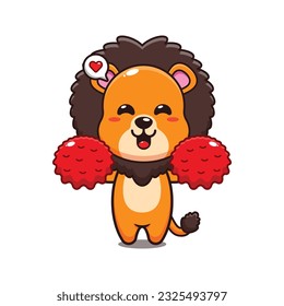 cute cheerleader lion cartoon vector illustration.