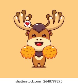 Cute cheerleader moose cartoon vector illustration
