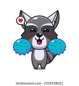 cute cheerleader raccoon cartoon vector illustration.