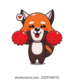 cute cheerleader red panda cartoon vector illustration.