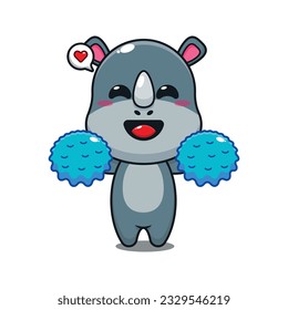 cute cheerleader rhino cartoon vector illustration.
