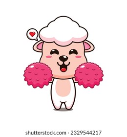 cute cheerleader sheep cartoon vector illustration.