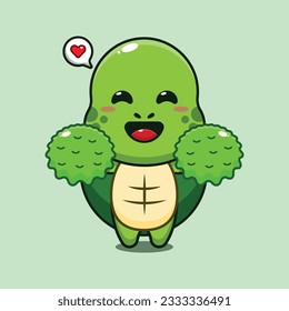 cute cheerleader turtle cartoon vector illustration.