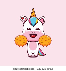 cute cheerleader unicorn cartoon vector illustration.
