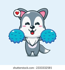 cute cheerleader wolf cartoon vector illustration.