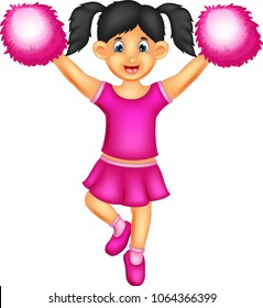 cute cheerleading cartoon standing on one leg with smile and waving