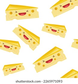 Cute chees seamless pattern. Vector illustration. Food icon concept. Flat cartoon style.	