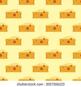 Cute Cheese Block Slices Seamless Pattern Vector Background Illustration. Cheesy Cartoon Flat Design Simple. Yummy Mozarella Parmesan Cheddar. Pasta. Sandwich. Pizza. Food Ingredients. Dairy Product