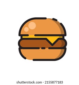 Cute Cheese Burger Flat Design Cartoon For Shirt, Poster, Gift Card, Cover, Logo, Sticker And Icon.