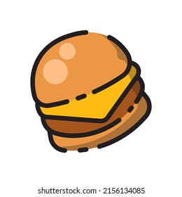 Cute Cheese Burger Flat Design Cartoon For Shirt, Poster, Gift Card, Cover, Logo, Sticker And Icon.