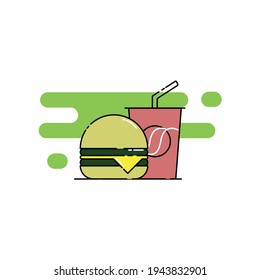 Cute cheese burger and soda Illustration, fast food, junk food. modern simple food vector icon, flat graphic symbol in trendy flat design style.