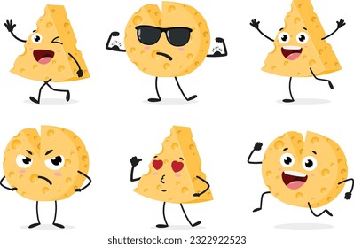 Cute cheese cartoon character set isolated on white background