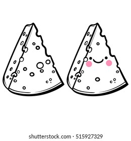 Cute cheese cartoon. Cheese cartoon character.Cute vector poster. cartoon anime style.