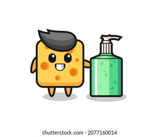 cute cheese cartoon with hand sanitizer , cute style design for t shirt, sticker, logo element