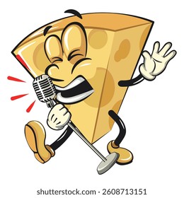 cute cheese cartoon isolated vektor illustration mascot character sing earnestly with maximum style, work of hand drawn