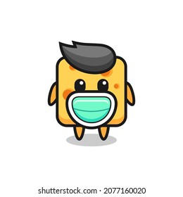 cute cheese cartoon wearing a mask , cute style design for t shirt, sticker, logo element
