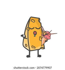 Ilustración de diseño de vectores de dibujos planos de caracteres de queso lindo