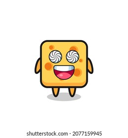 cute cheese character with hypnotized eyes , cute style design for t shirt, sticker, logo element