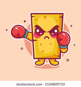 cute cheese food character mascot playing boxing sport isolated cartoon