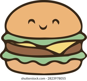 Cute Cheeseburger Vector Illustration Isolated on White Background