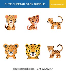 Cute cheetah baby illustrations bundle for children and design projects