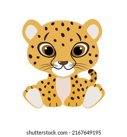 Cute cheetah baby auf weißem Hintergrund. Vektorgrafik von Wildtieren im kindischen Cartoon-Stil.