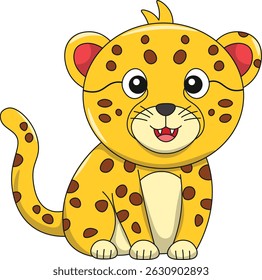 Cute cheetah cartoon. Flat vector illustration. Wild life animals. Cute animal on white background