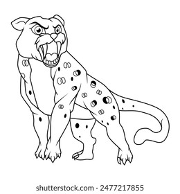 Cute cheetah cartoon line art