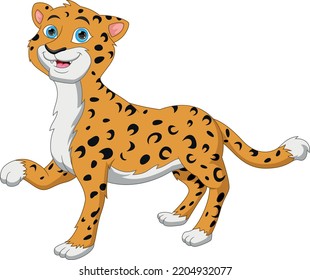 Cute Cheetah Cartoon On White Background