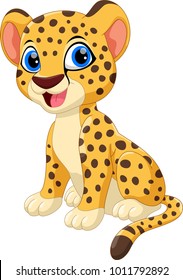 Cute Cheetah Cartoon Sitting Isolated On White Background