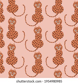 Cute cheetah. Funny spotted cat . African animals seamless pattern.