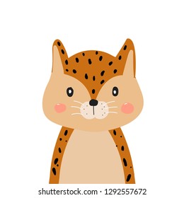 Cute Cheetah, hand-drawn, Doodle. For children's clothing design . For printing on fabric, paper. Scandinavian style.