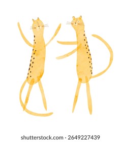 Cute Cheetah Huging Each Other. Childish Drawing-like Vector Illustration Of Happy Leopards. Yellow Wild Cats On A White Background. Kids Room Decoration. Funny Print With Cheetah Friends. RGB.