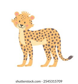 Cute cheetah isolated on white background. Cartoon nursery art baby character.