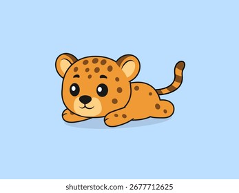 Linda pose tumbada de guepardo: ilustración de dibujos animados de Vector plano de un personaje de guepardo.