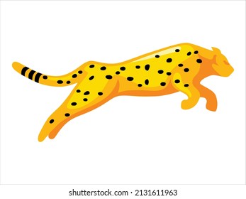 Cute cheetah in a modern flat style. cheetah runs in a jump for logotype. Cartoon Children's Vector Illustration 
Isolated on a white background.