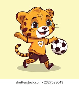 cute cheetah playing football vector illustration