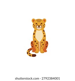 Cute Cheetah Sitting Facing Forward Wild Cat Cartoon Vector