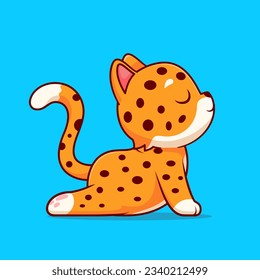 Cute Cheetah Stretching Cartoon Vector Icon Illustration. Animal Sport Icon Concept Isolated Premium Vector. Flat Cartoon Style