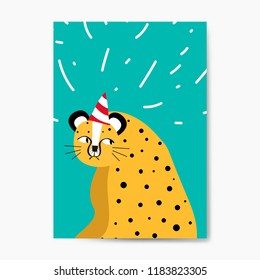 Cute cheetah wearing a party hat vector