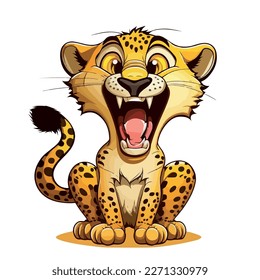 Cute cheetah, young ang little cheetah. Sweet and adorable baby animal. A colorful and funny pet. Colorful, happy and fun cartoon illustration, vector for children.