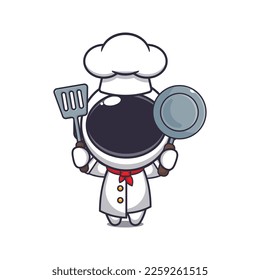 Cute chef astronaut mascot cartoon character. 