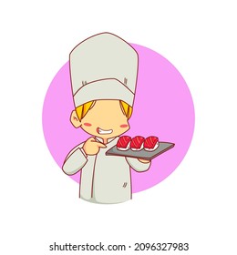 Cute Chef attending classes learning cook skills, vector hand drawn illustration
