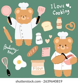 cute chef bear cartoon set
