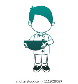 Cute chef boy cartoon blue lines